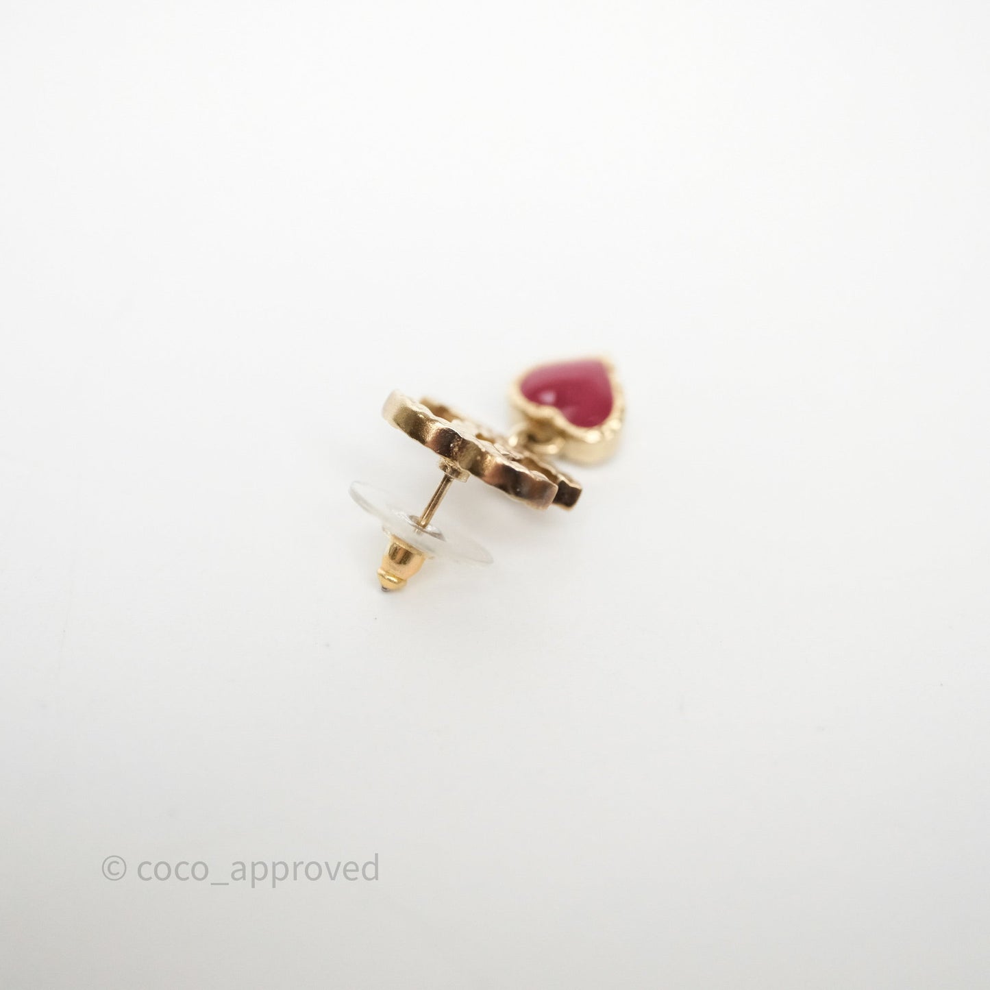 Chanel CC Heart Triangle Drop Earrings Gold Tone 18V