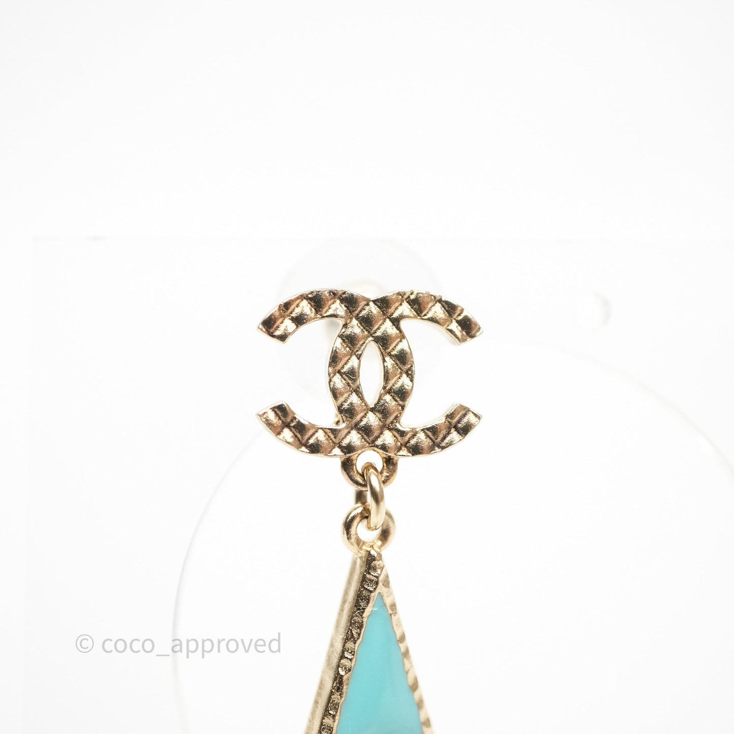 Chanel CC Heart Triangle Drop Earrings Gold Tone 18V
