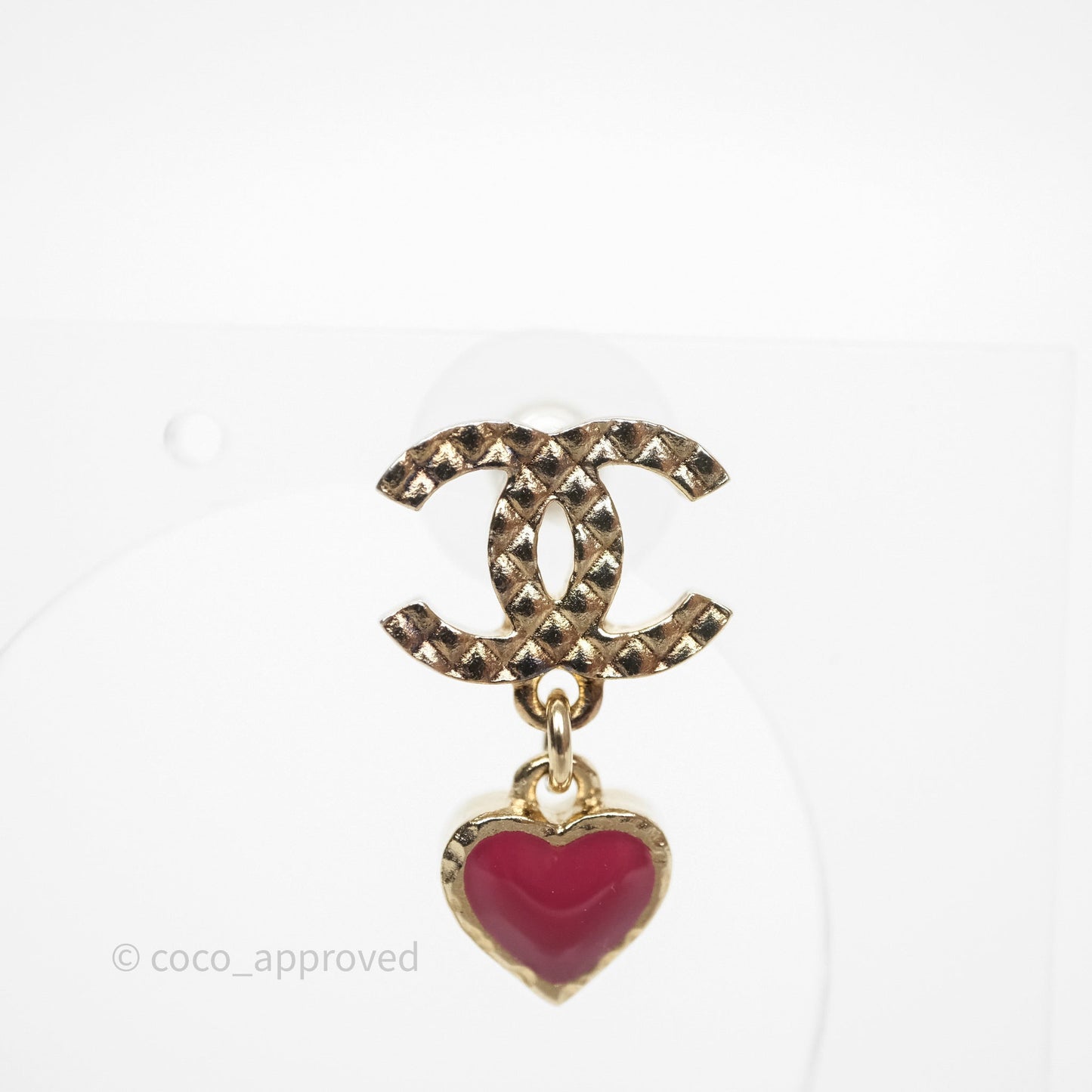 Chanel CC Heart Triangle Drop Earrings Gold Tone 18V