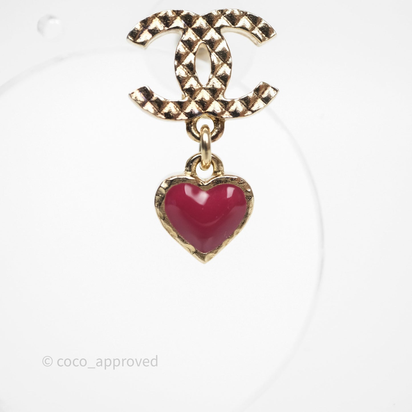 Chanel CC Heart Triangle Drop Earrings Gold Tone 18V