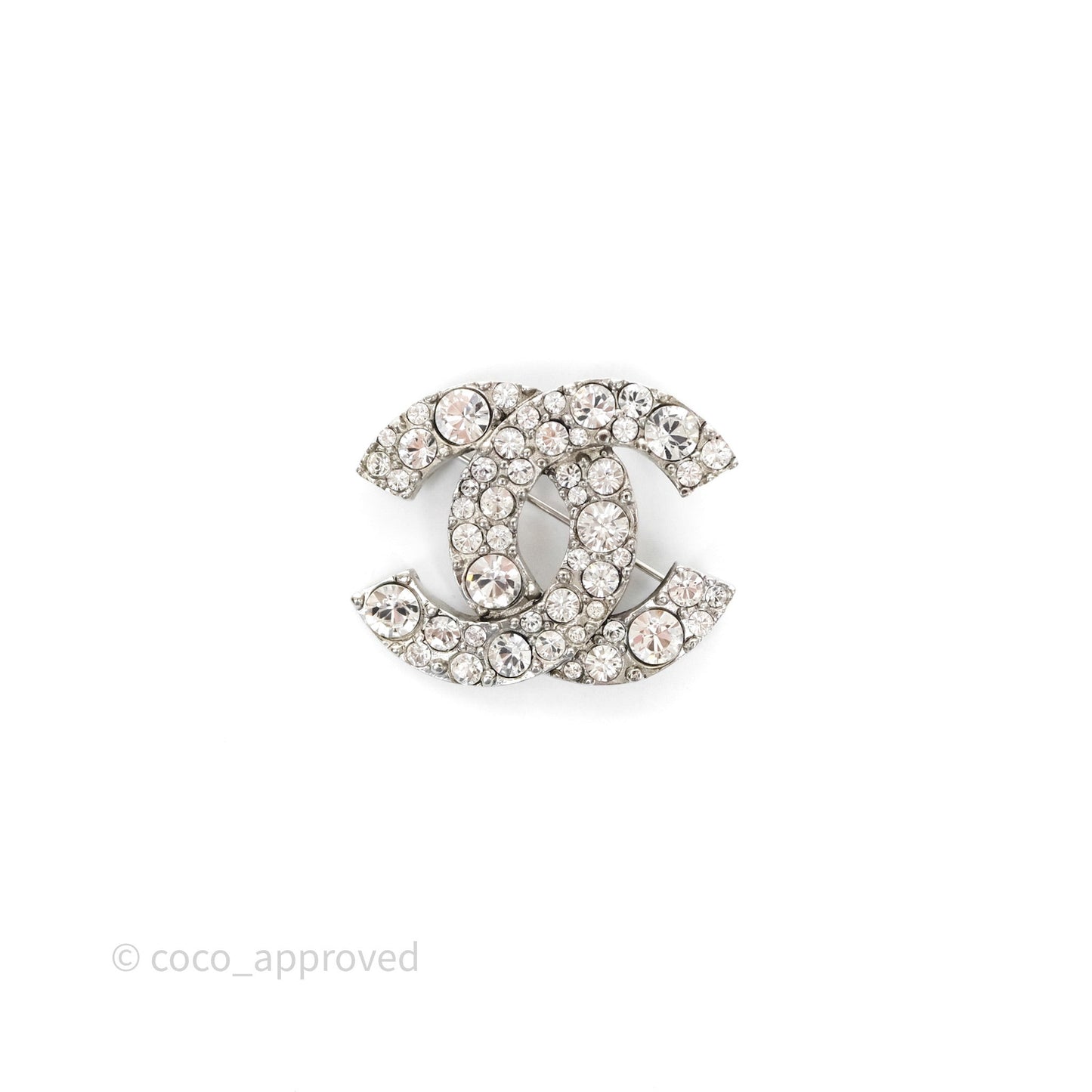 Chanel Crystal CC Brooch Silver Tone 10V