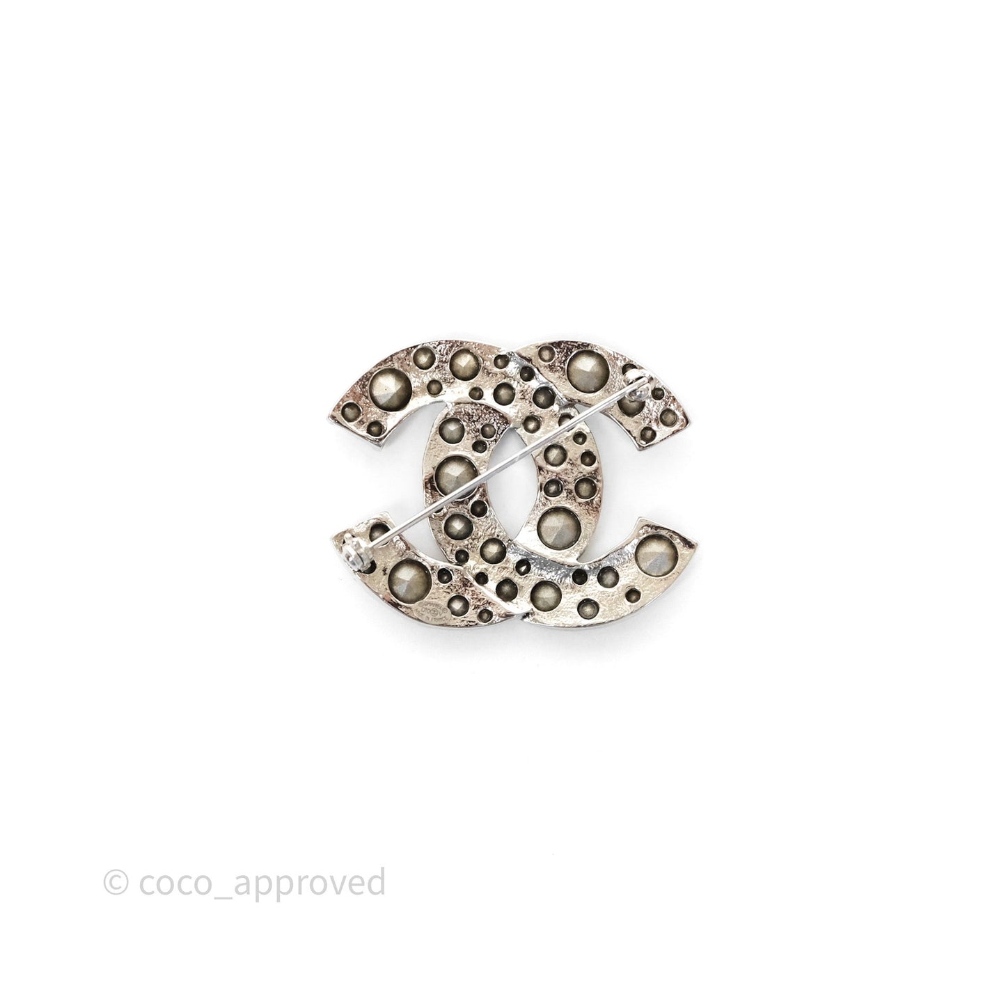 Chanel Crystal CC Brooch Silver Tone 10V