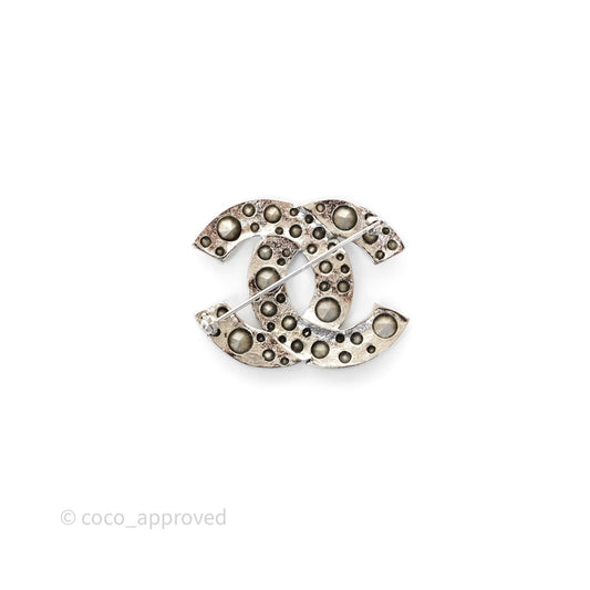 Chanel Crystal CC Brooch Silver Tone 10V