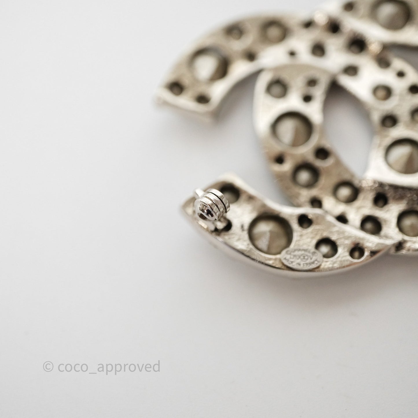Chanel Crystal CC Brooch Silver Tone 10V