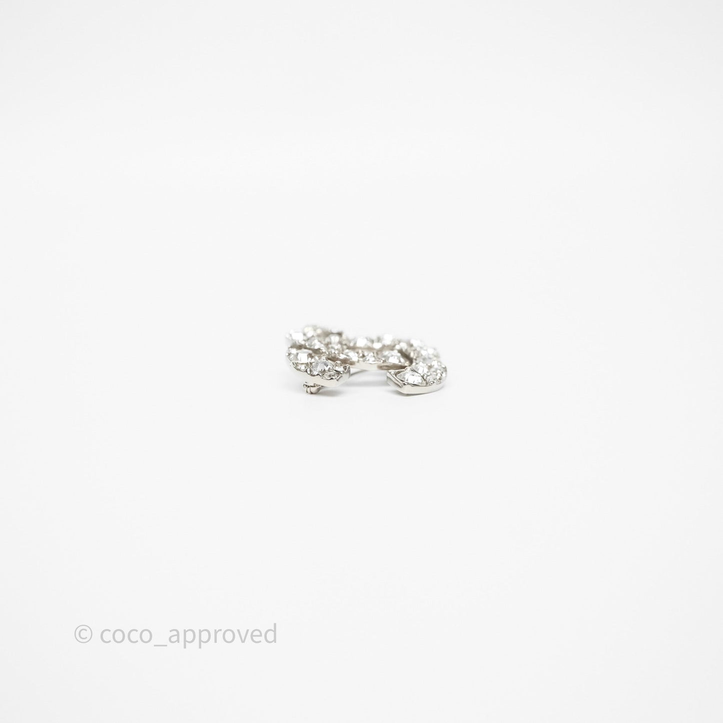 Chanel Crystal CC Brooch Silver Tone 10V