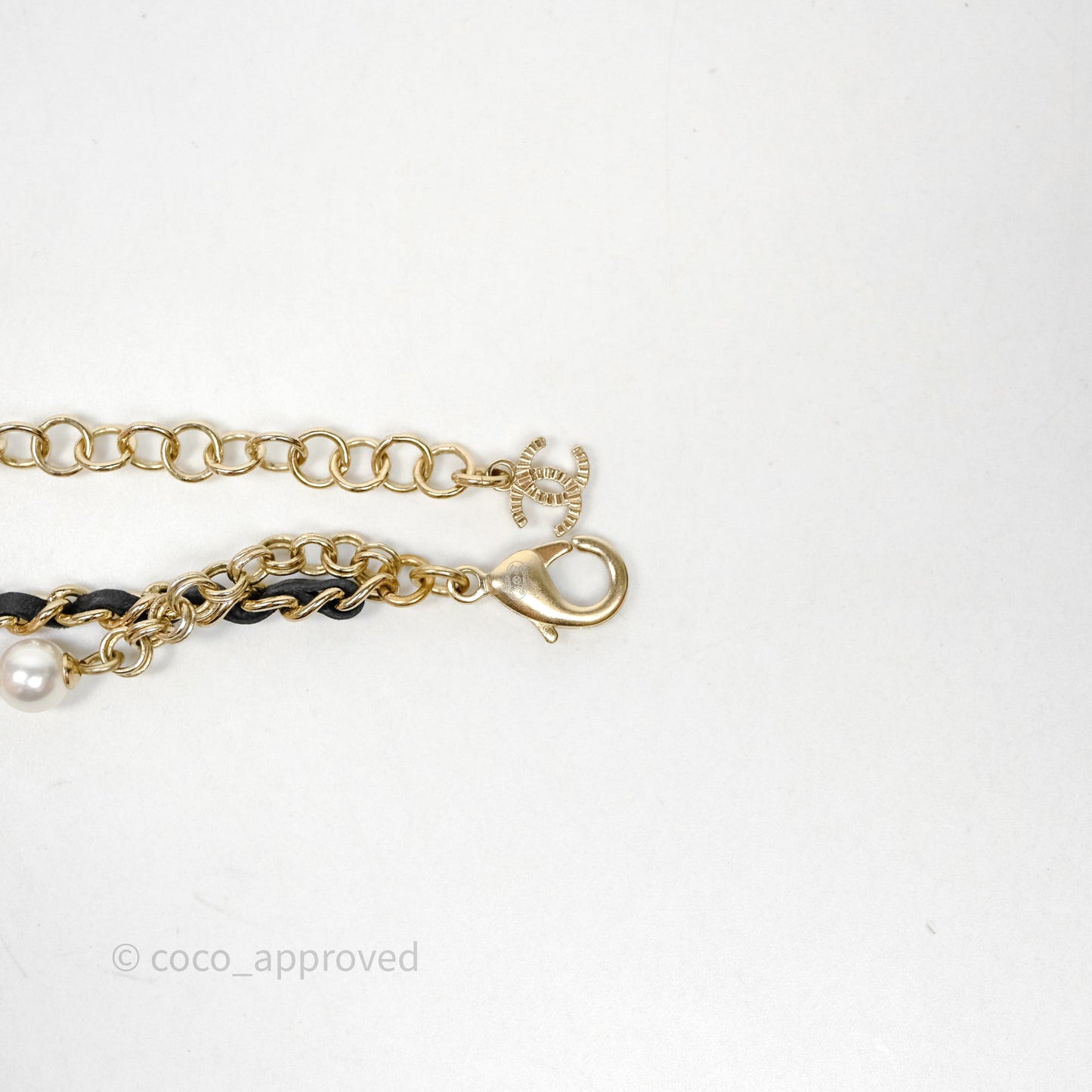 Chanel CC Woven Ribbon Chain Pearl Necklace 22S