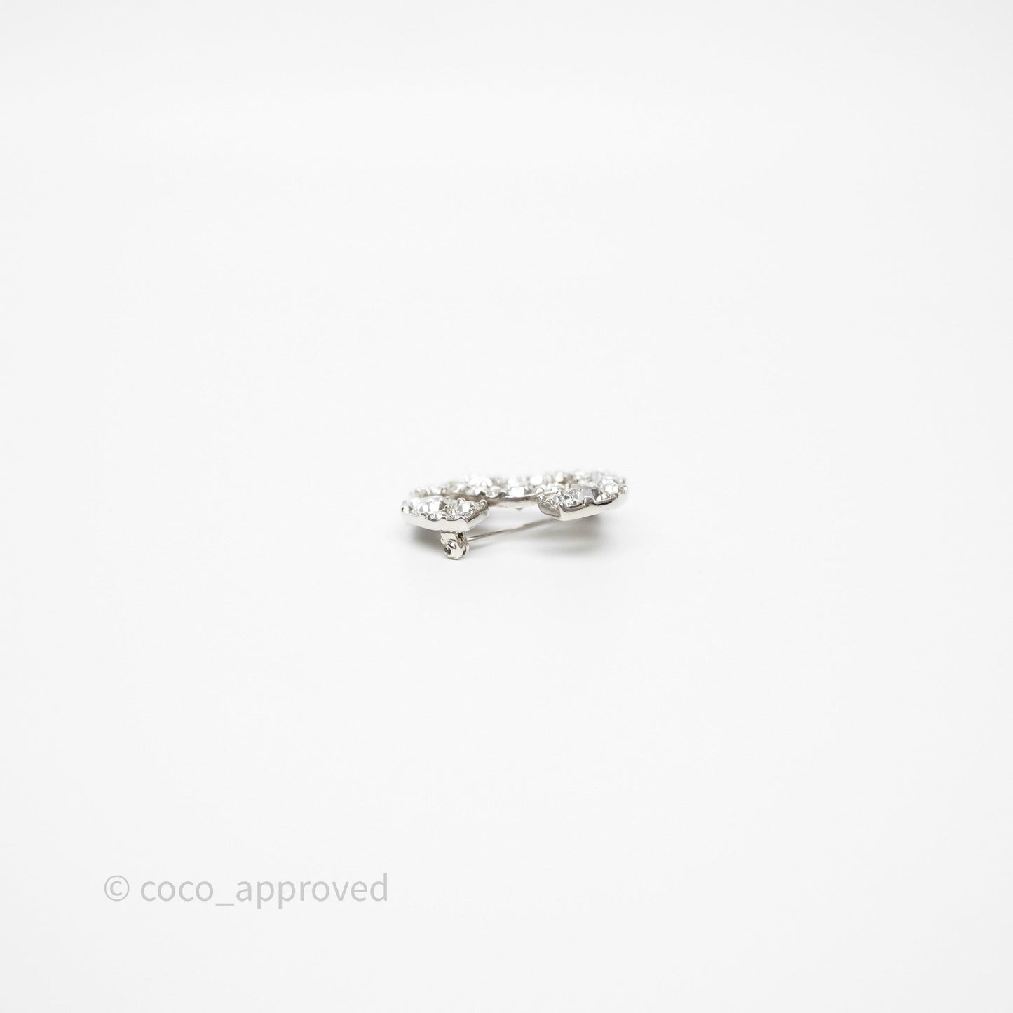 Chanel Crystal CC Brooch Silver Tone 10V