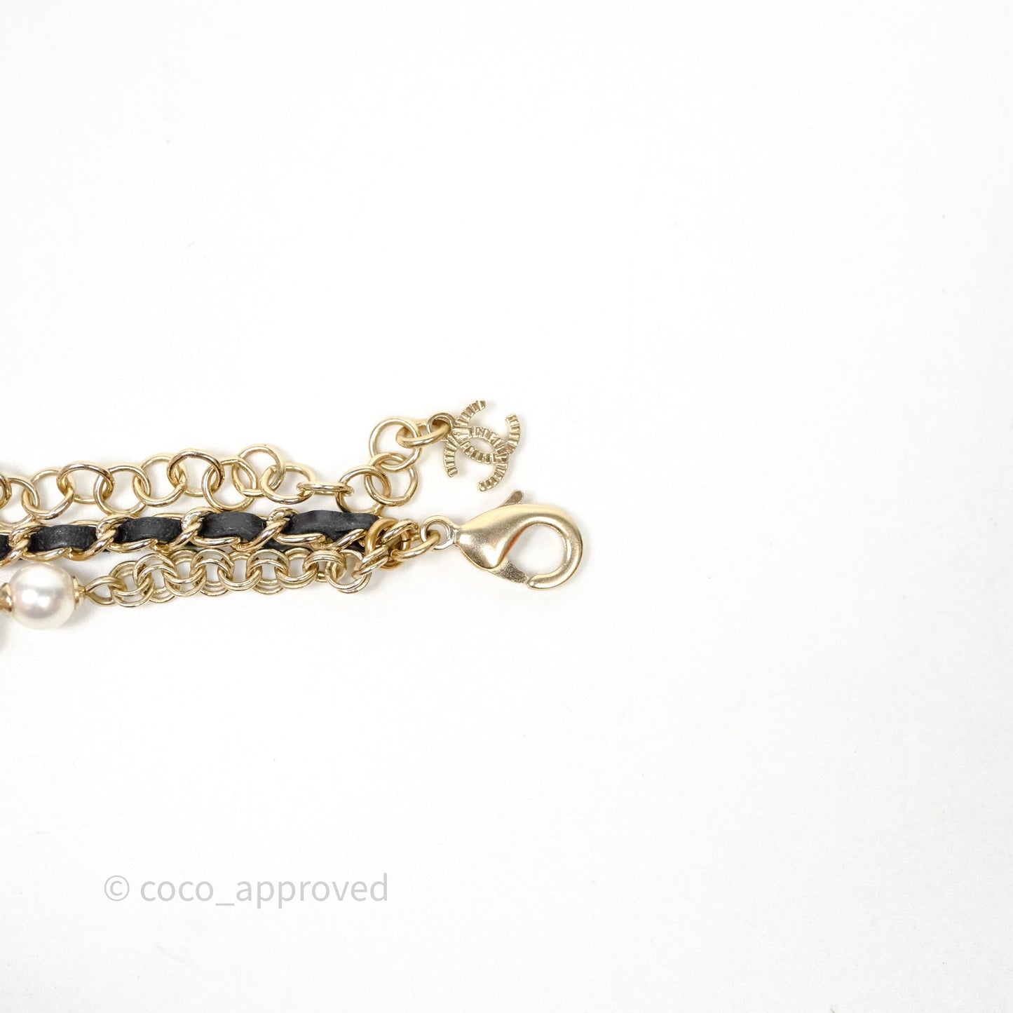 Chanel CC Woven Ribbon Chain Pearl Necklace 22S