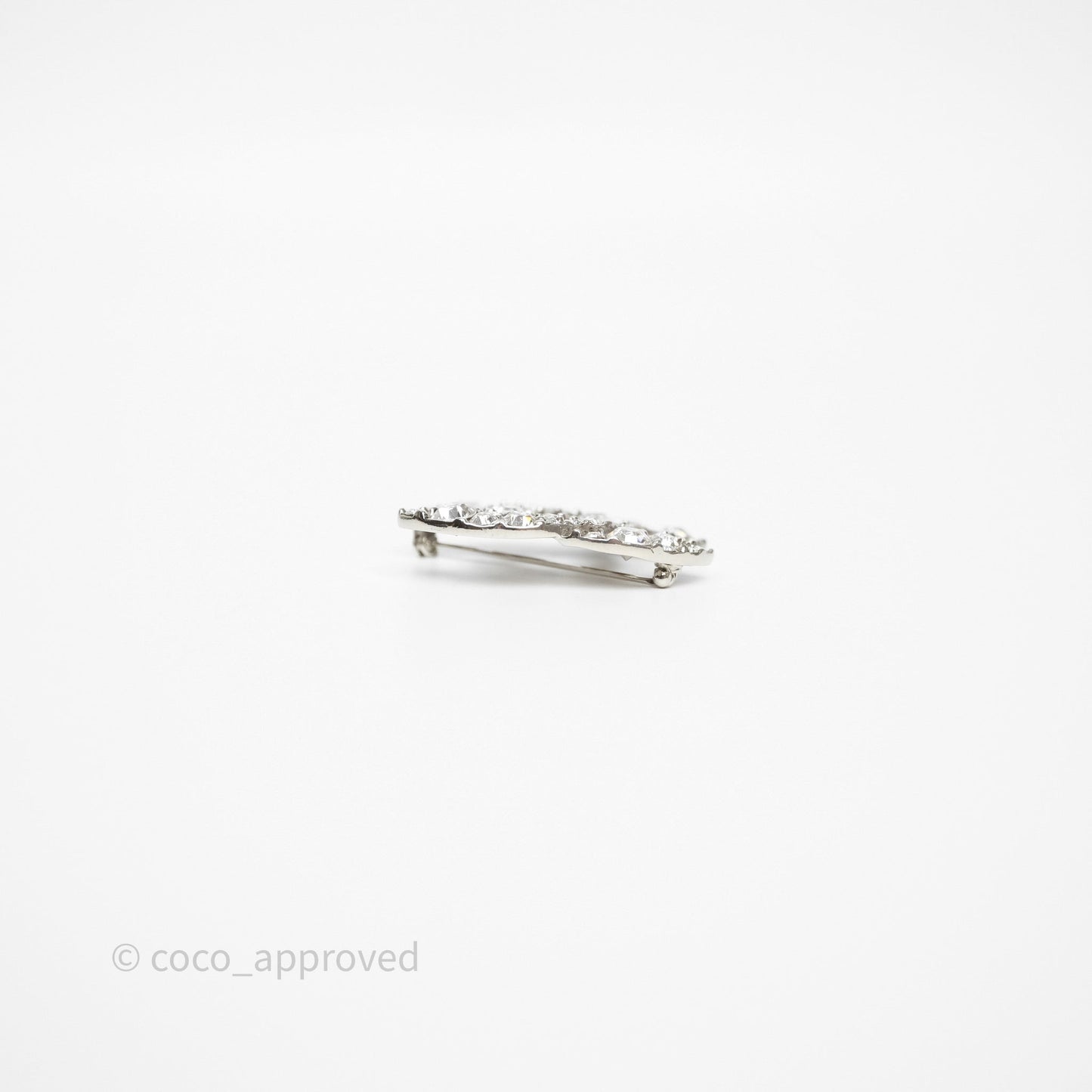 Chanel Crystal CC Brooch Silver Tone 10V
