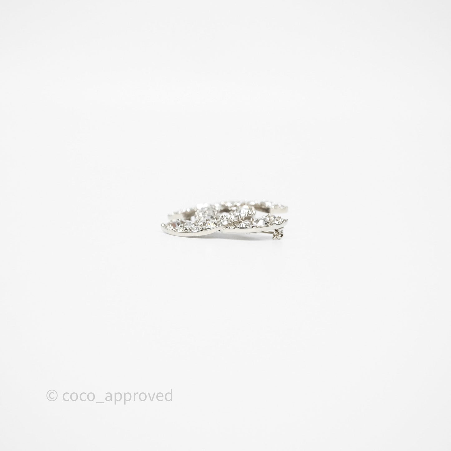 Chanel Crystal CC Brooch Silver Tone 10V