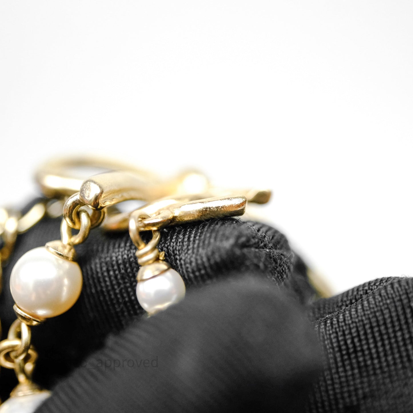 Chanel CC Woven Ribbon Chain Pearl Necklace 22S