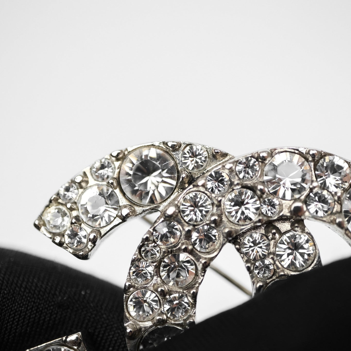 Chanel Crystal CC Brooch Silver Tone 10V