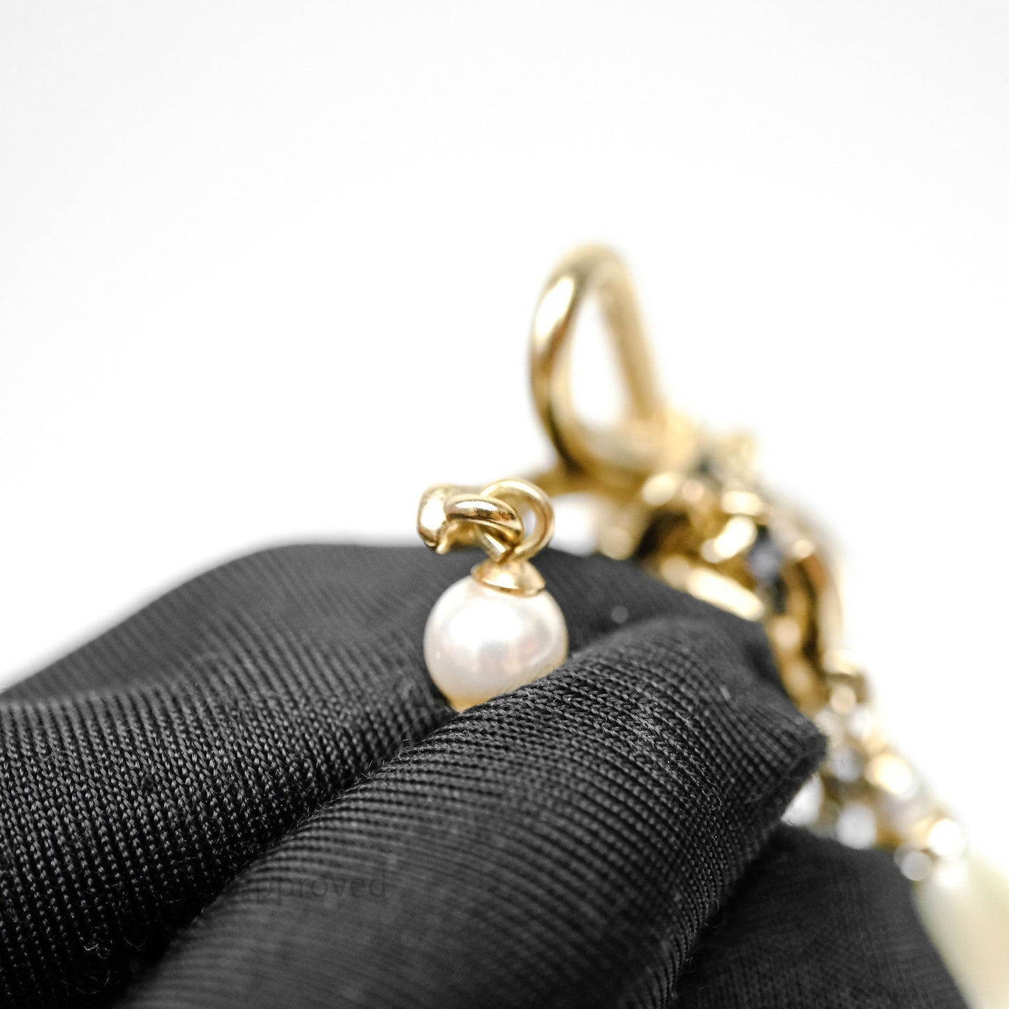 Chanel CC Woven Ribbon Chain Pearl Necklace 22S