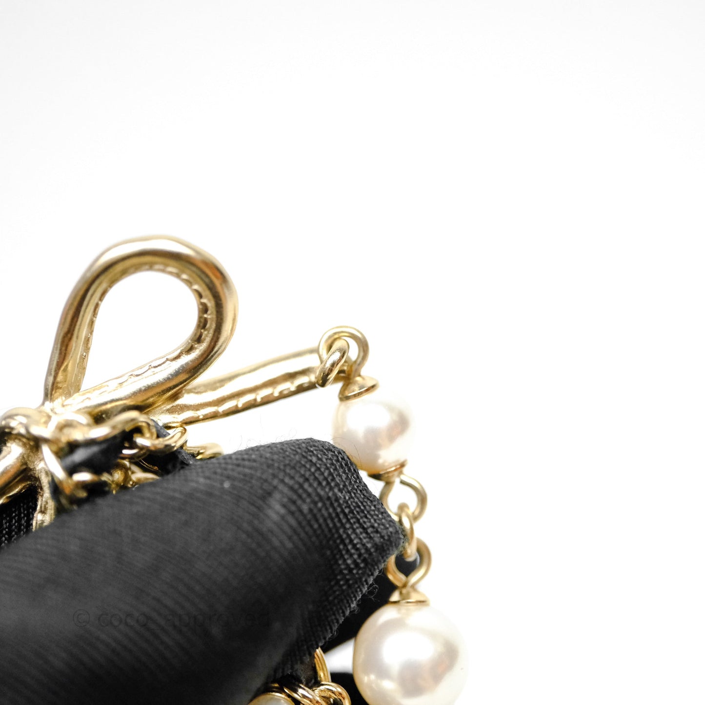 Chanel CC Woven Ribbon Chain Pearl Necklace 22S