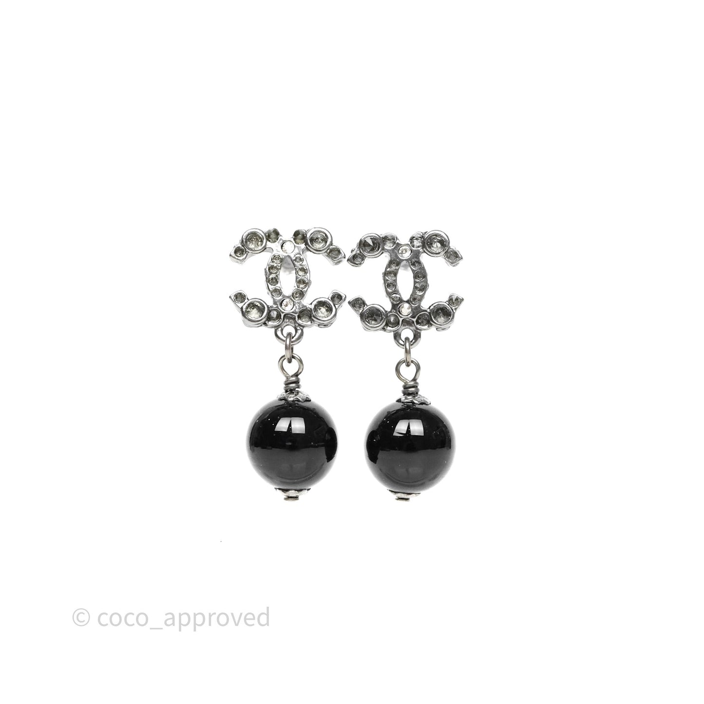 Chanel Crystal CC Drop Earrings Ruthenium Tone 12A