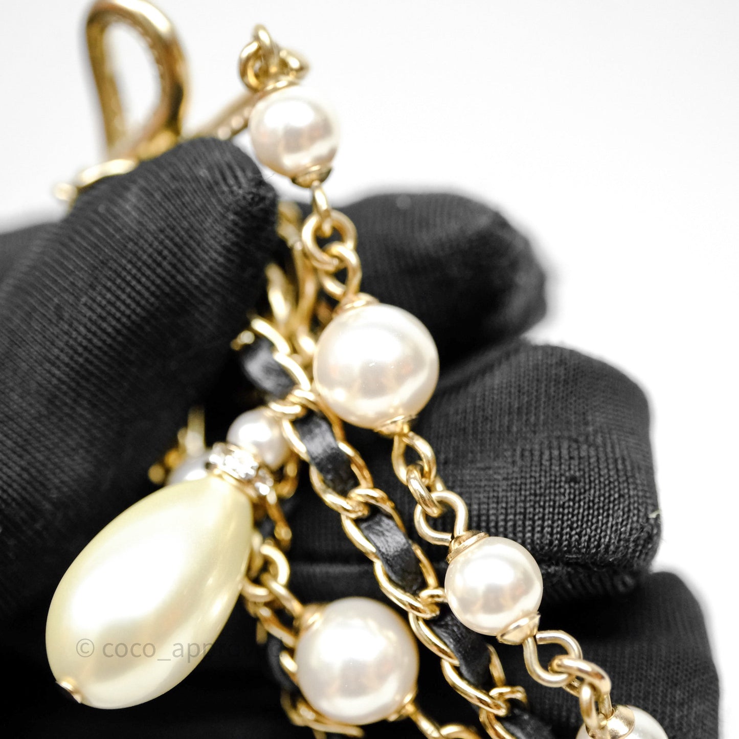 Chanel CC Woven Ribbon Chain Pearl Necklace 22S