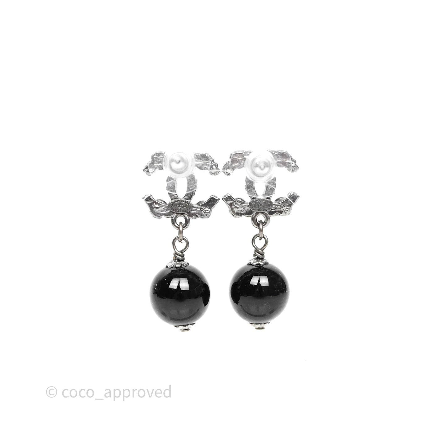 Chanel Crystal CC Drop Earrings Ruthenium Tone 12A