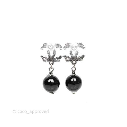 Chanel Crystal CC Drop Earrings Ruthenium Tone 12A