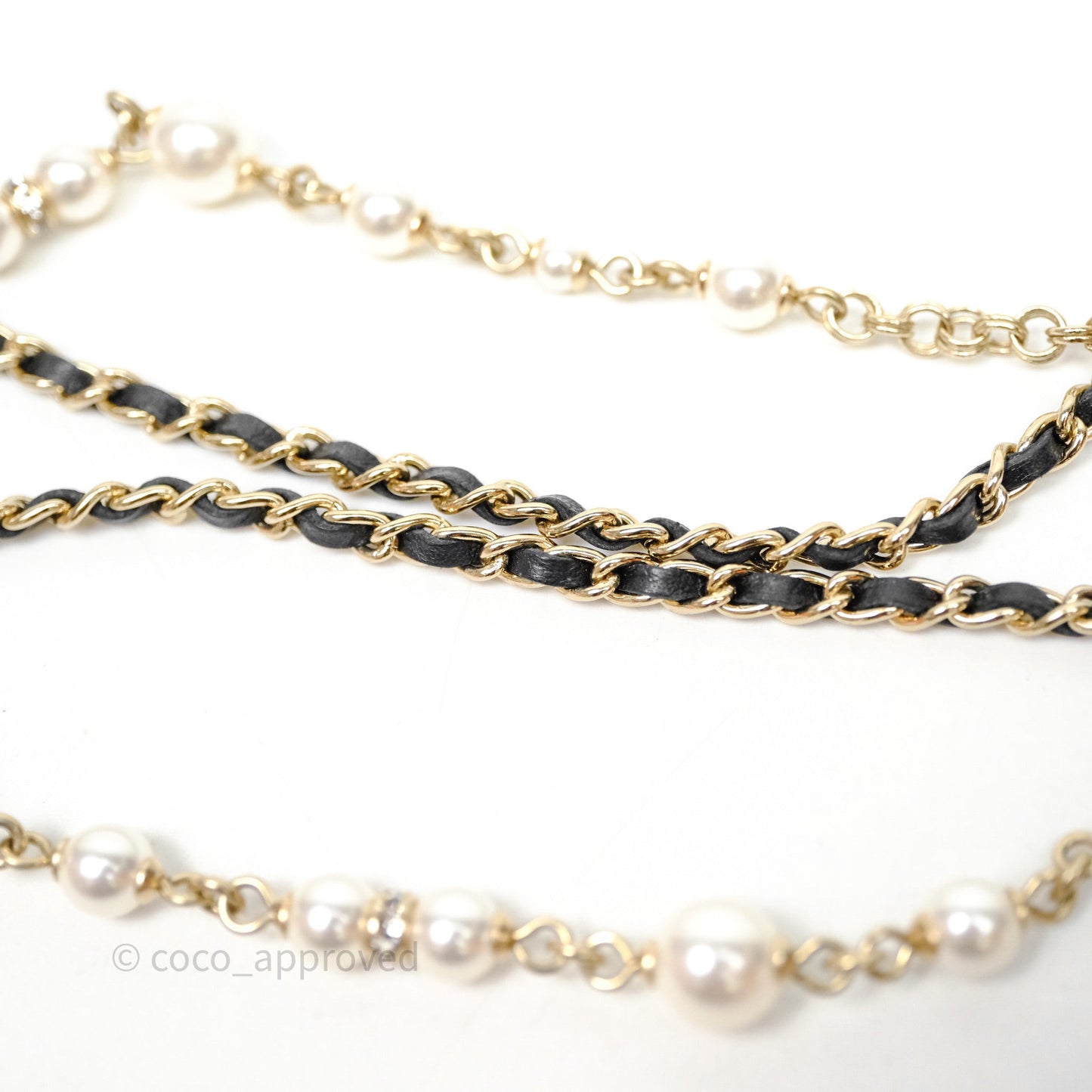 Chanel CC Woven Ribbon Chain Pearl Necklace 22S