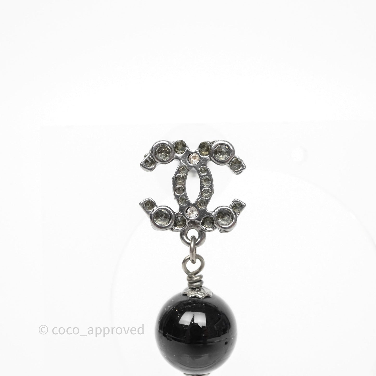 Chanel Crystal CC Drop Earrings Ruthenium Tone 12A