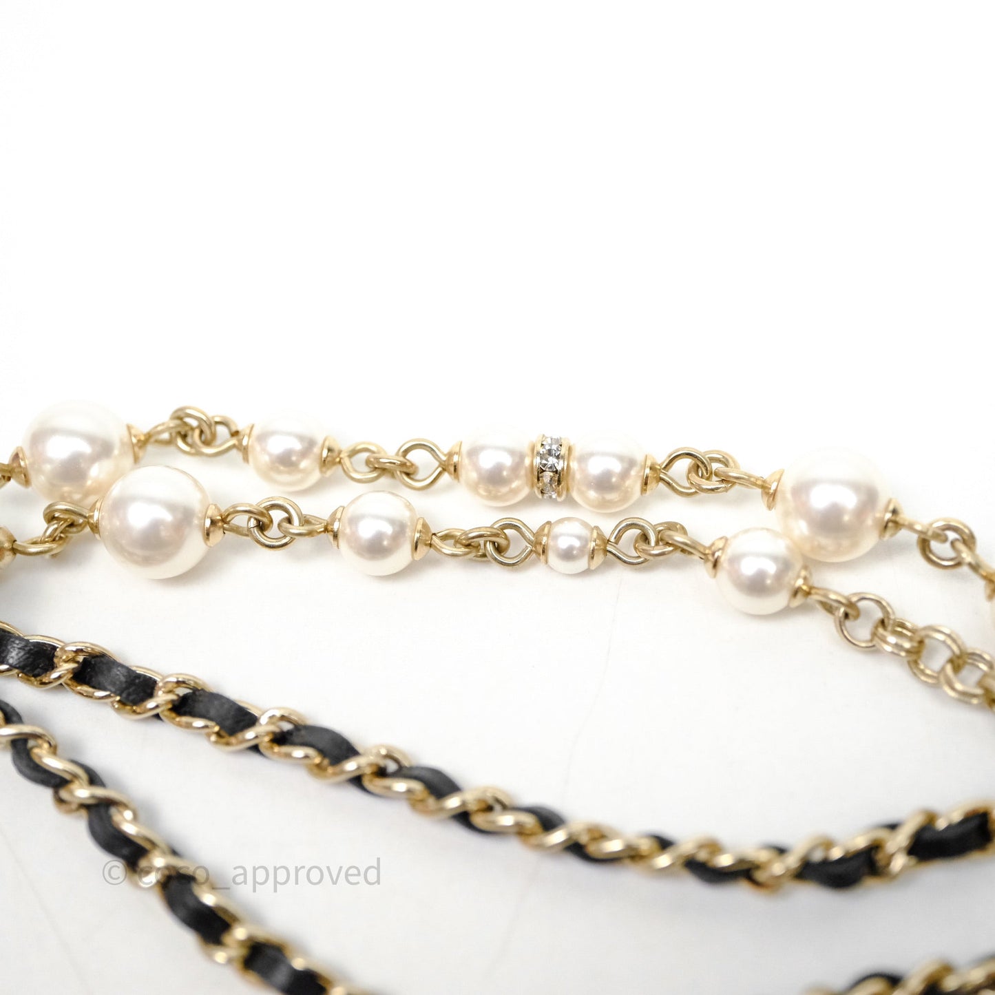 Chanel CC Woven Ribbon Chain Pearl Necklace 22S
