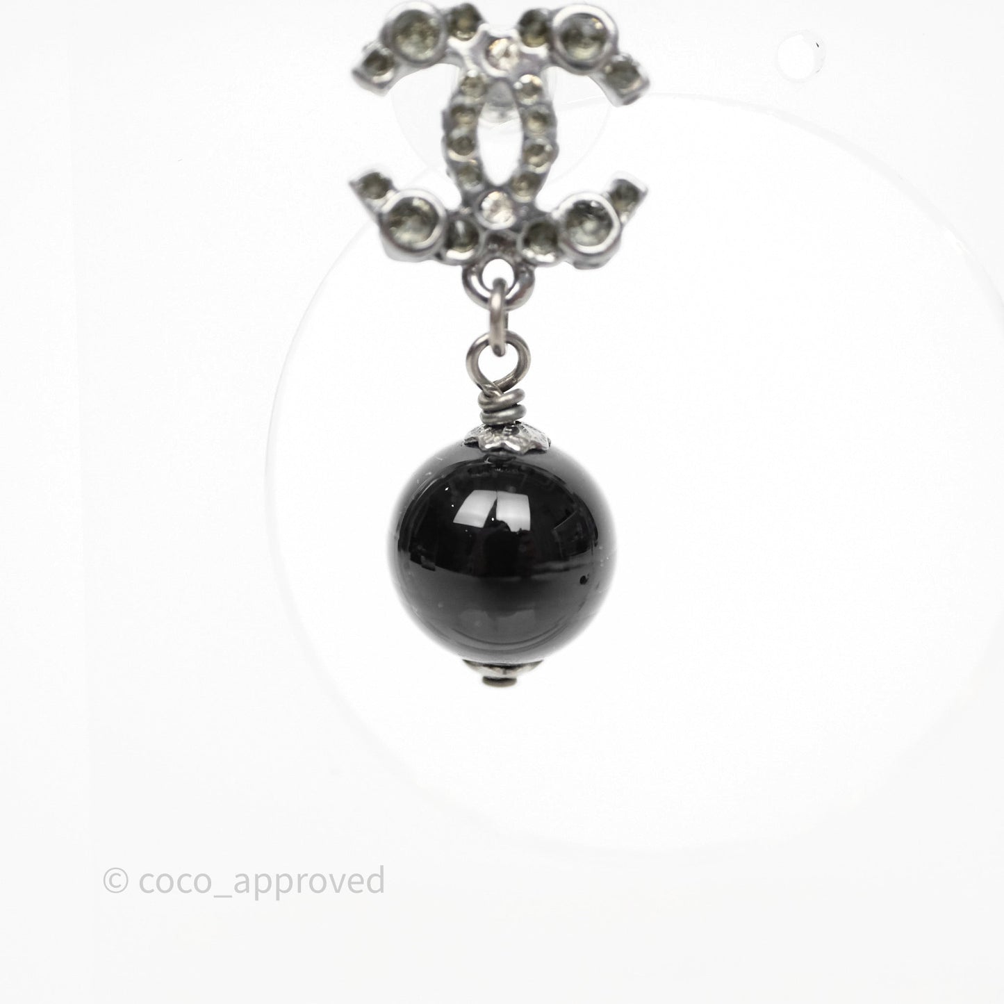 Chanel Crystal CC Drop Earrings Ruthenium Tone 12A