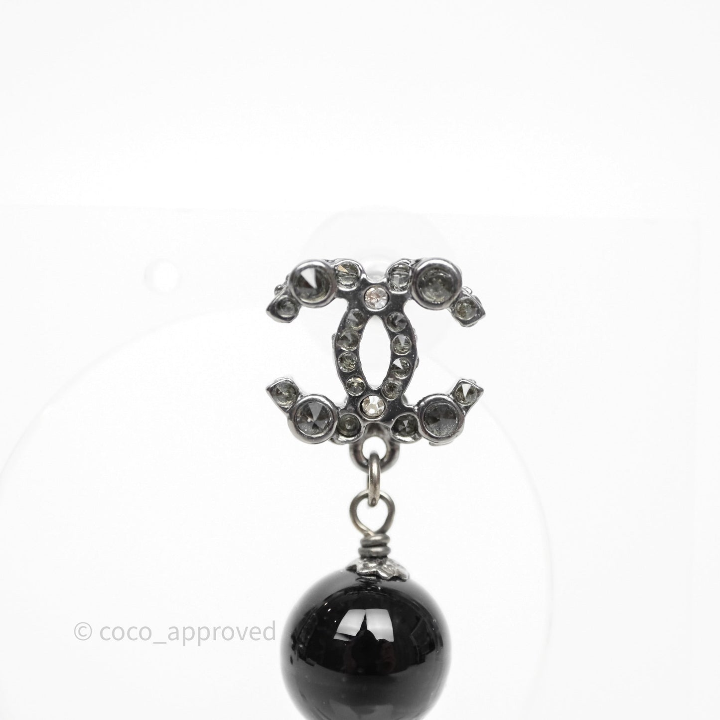 Chanel Crystal CC Drop Earrings Ruthenium Tone 12A