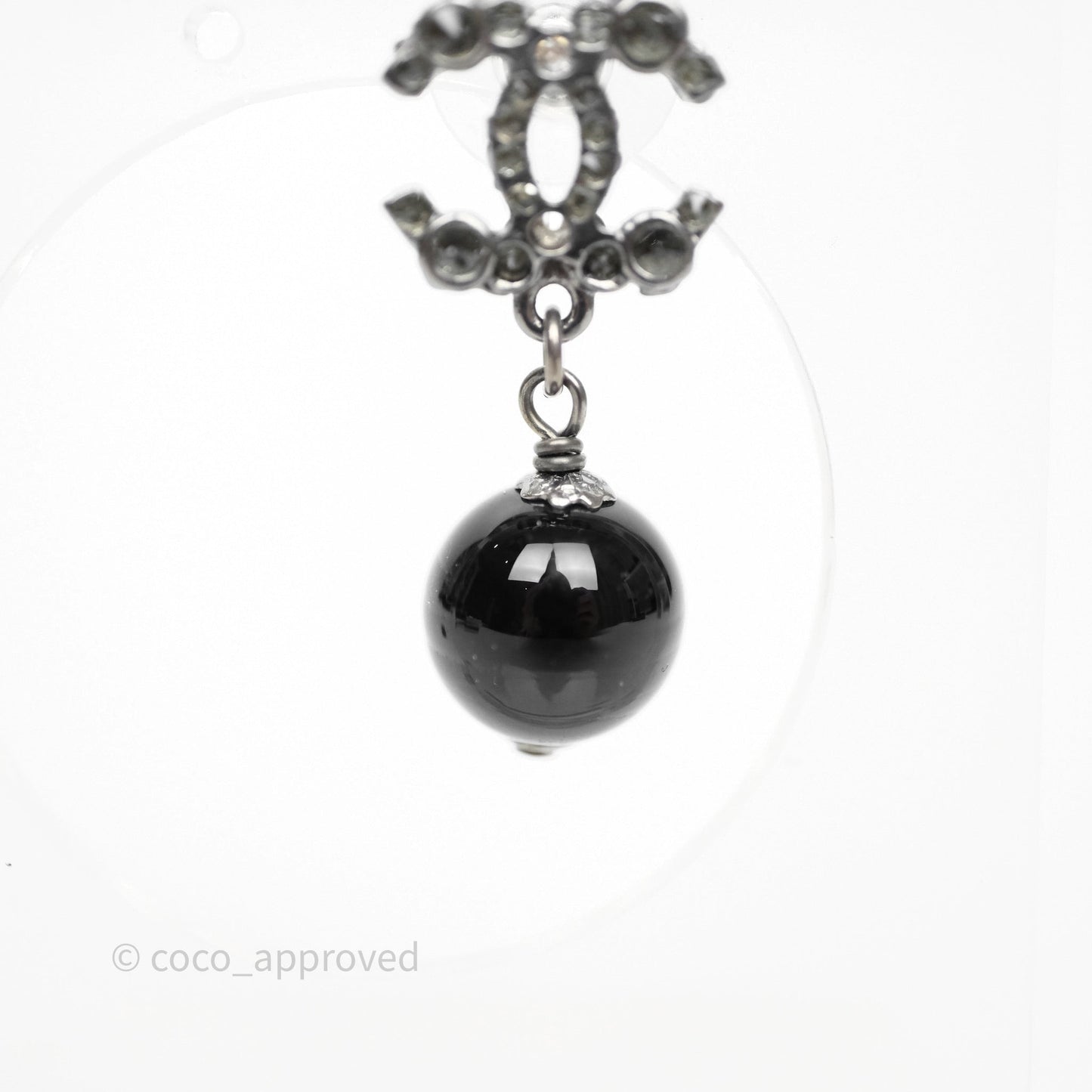 Chanel Crystal CC Drop Earrings Ruthenium Tone 12A