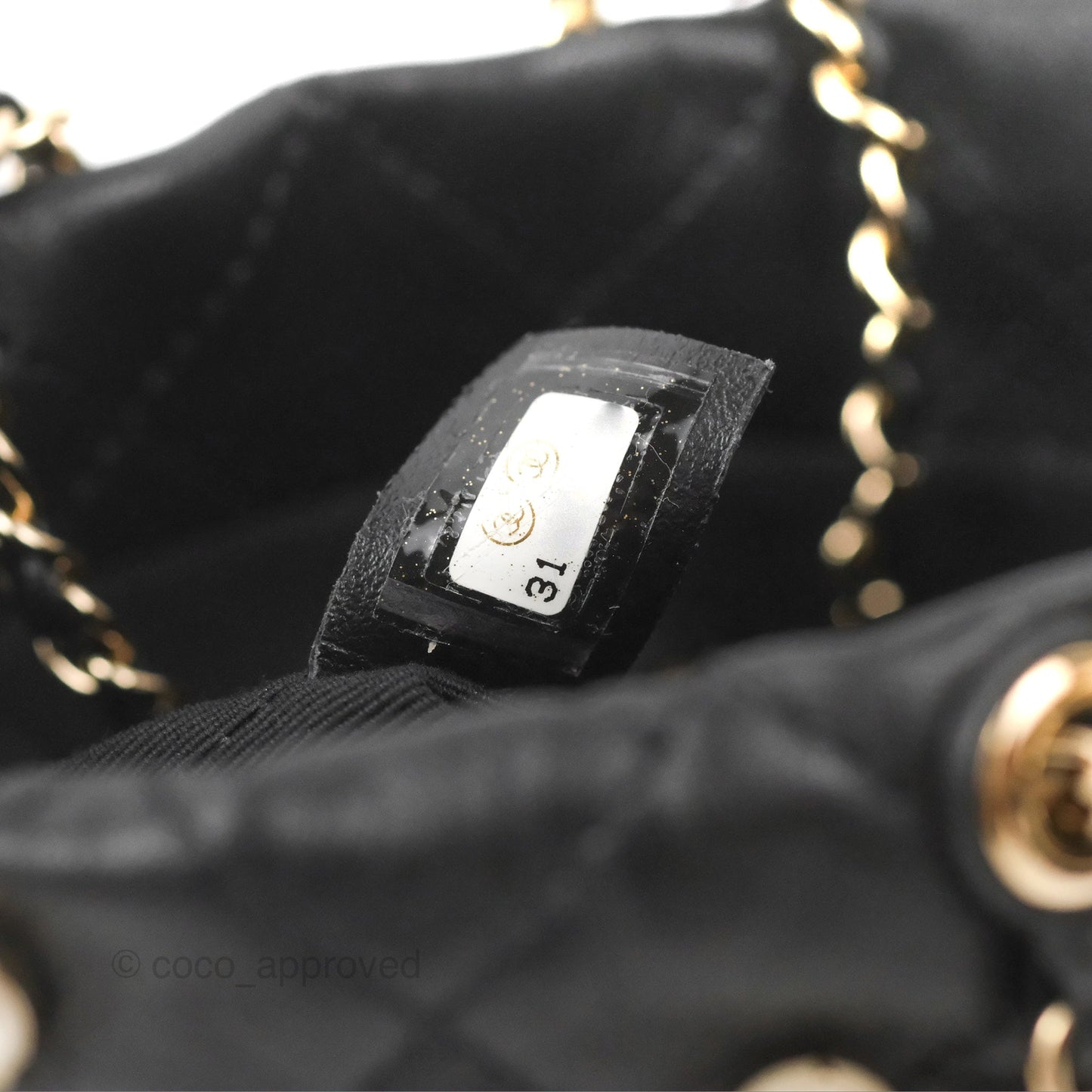 Chanel Drawstring Round Bucket Bag Pearl Embellished Quilted Lambskin