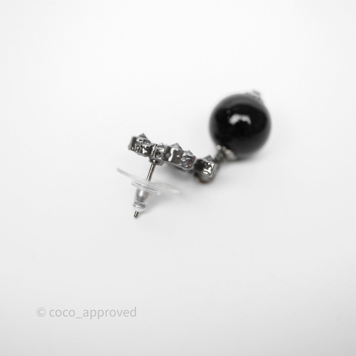 Chanel Crystal CC Drop Earrings Ruthenium Tone 12A