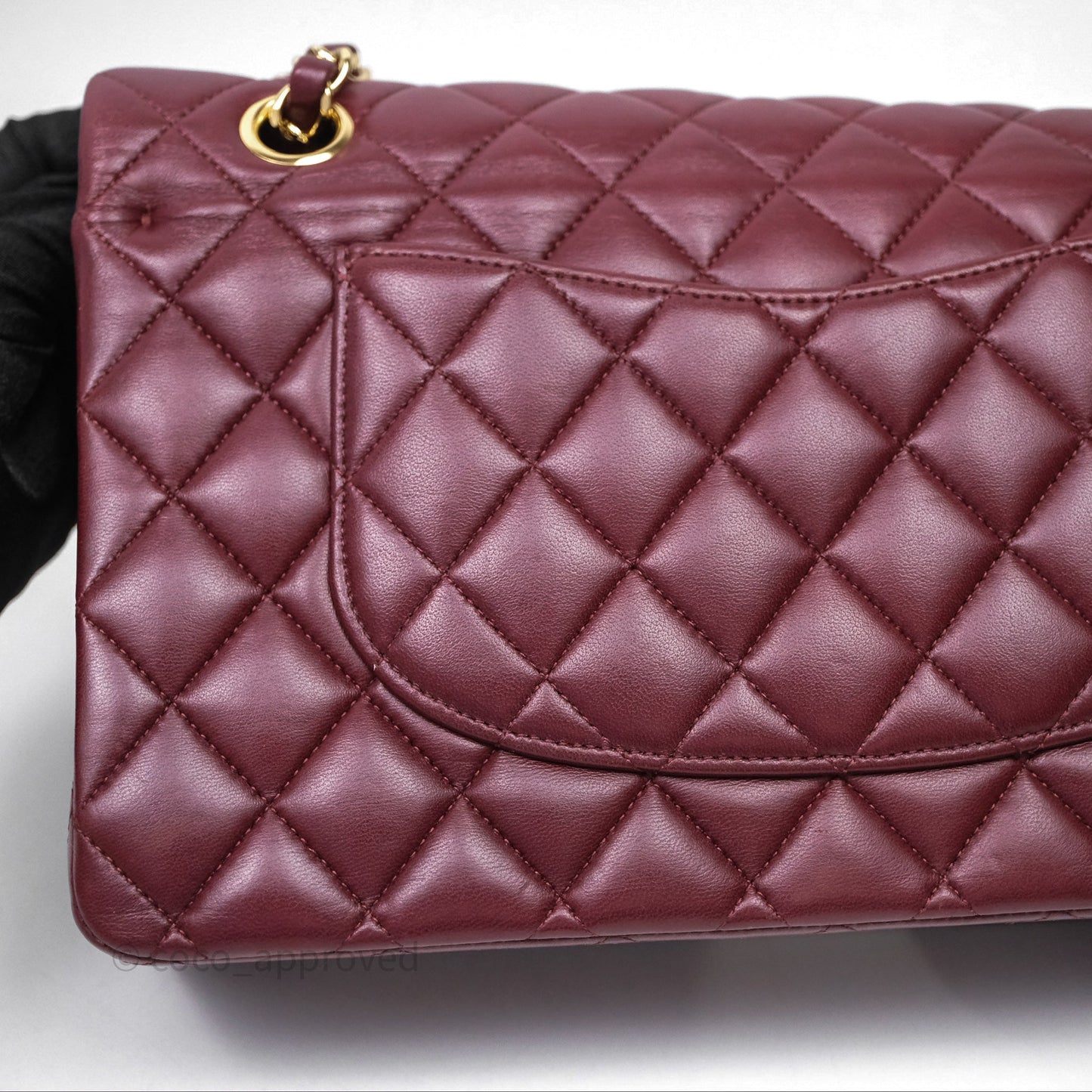 Chanel Classic M/L Medium Flap Quilted Burgundy Lambskin Gold Hardware