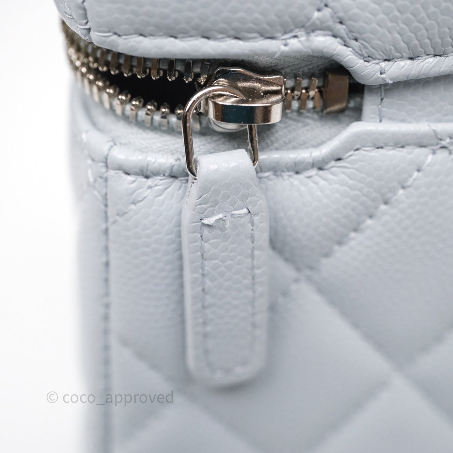 Chanel Top Handle Long Vanity with Chain Light Blue Caviar Silver Hardware 25B