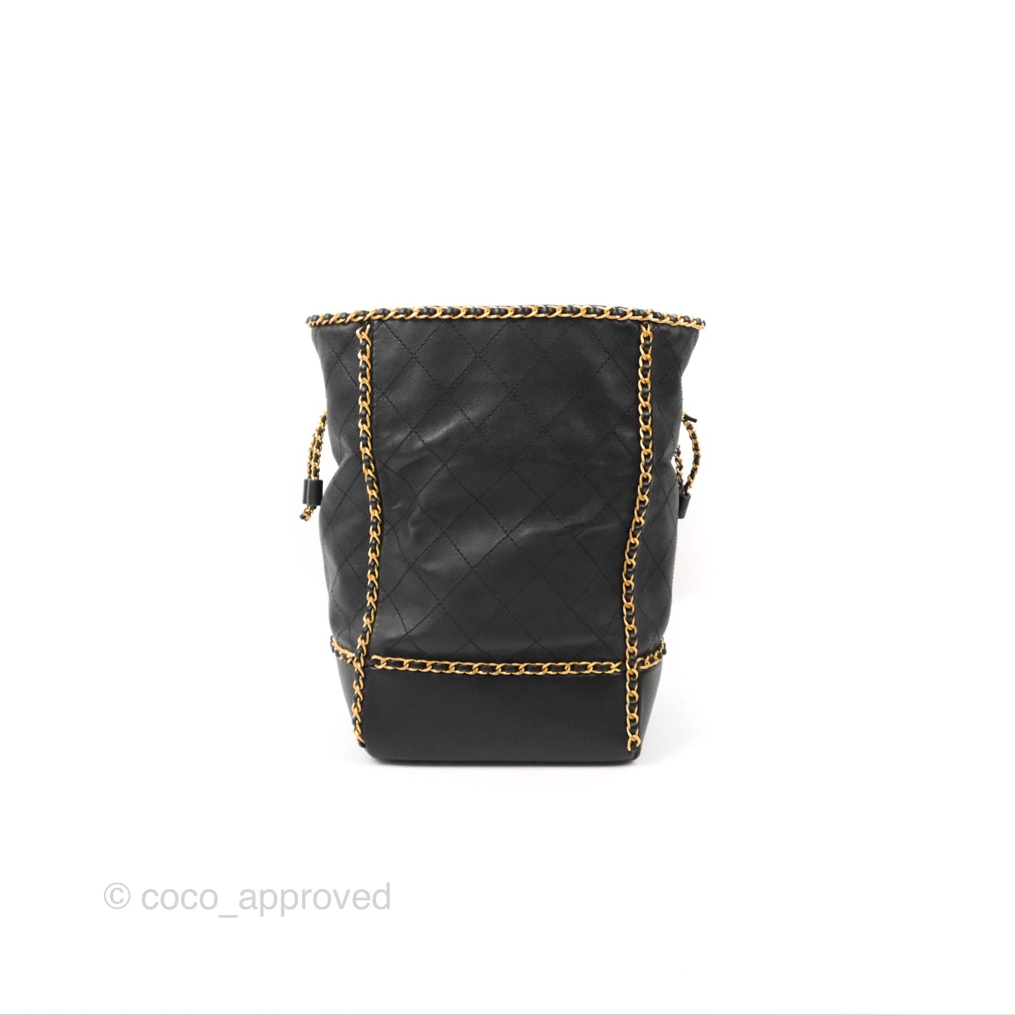 Chanel Quilted Chain Drawstring Black Calfskin Gold Hardware