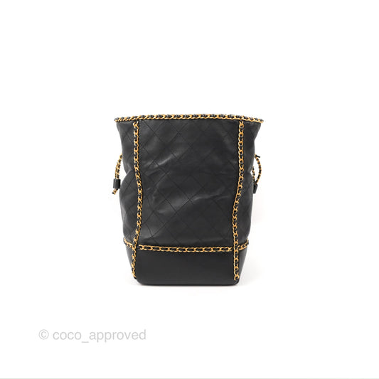 Chanel Quilted Chain Drawstring Black Calfskin Gold Hardware