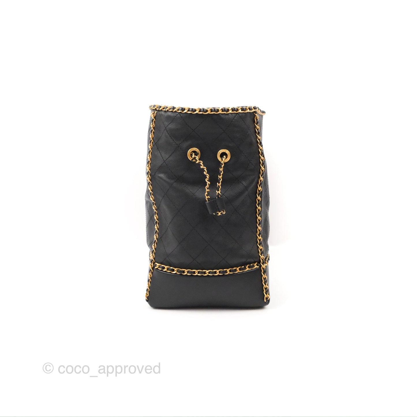 Chanel Quilted Chain Drawstring Black Calfskin Gold Hardware
