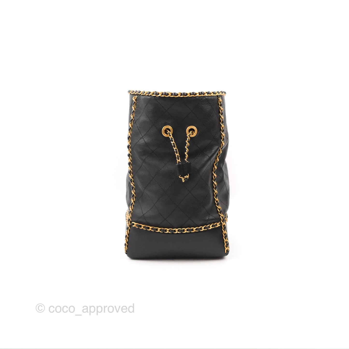 Chanel Quilted Chain Drawstring Black Calfskin Gold Hardware