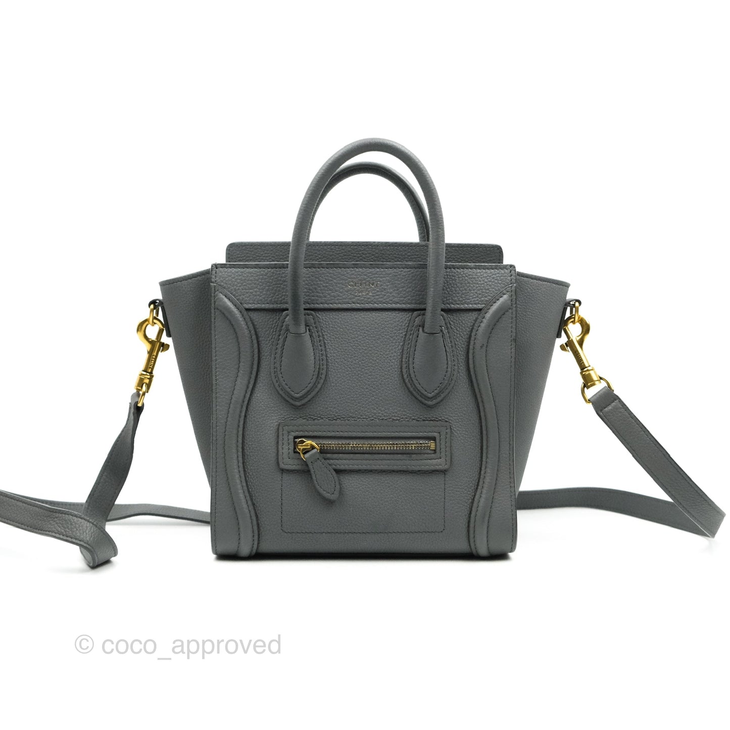Celine Nano Luggage Grey Grained Calfskin Gold Hardware
