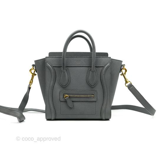 Celine Nano Luggage Grey Grained Calfskin Gold Hardware