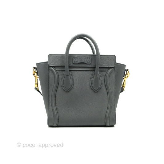 Celine Nano Luggage Grey Grained Calfskin Gold Hardware