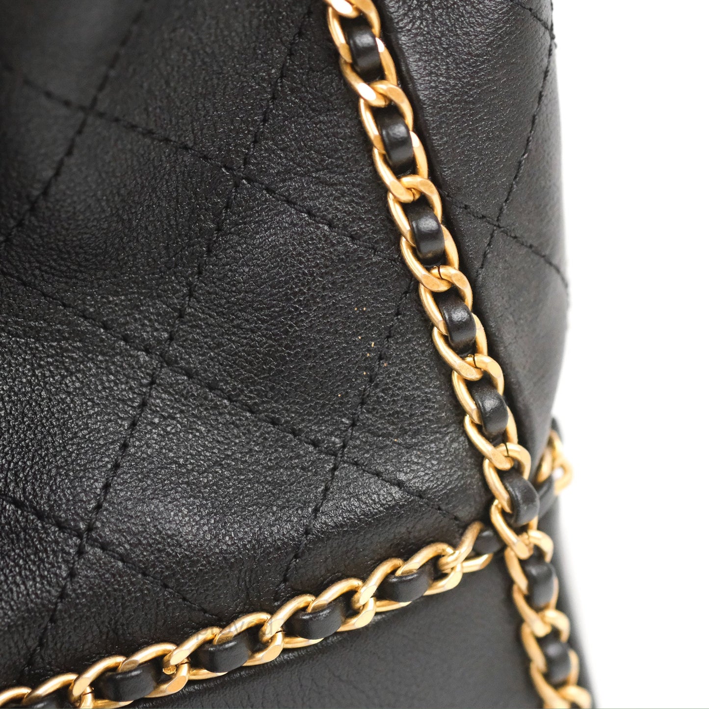 Chanel Quilted Chain Drawstring Black Calfskin Gold Hardware