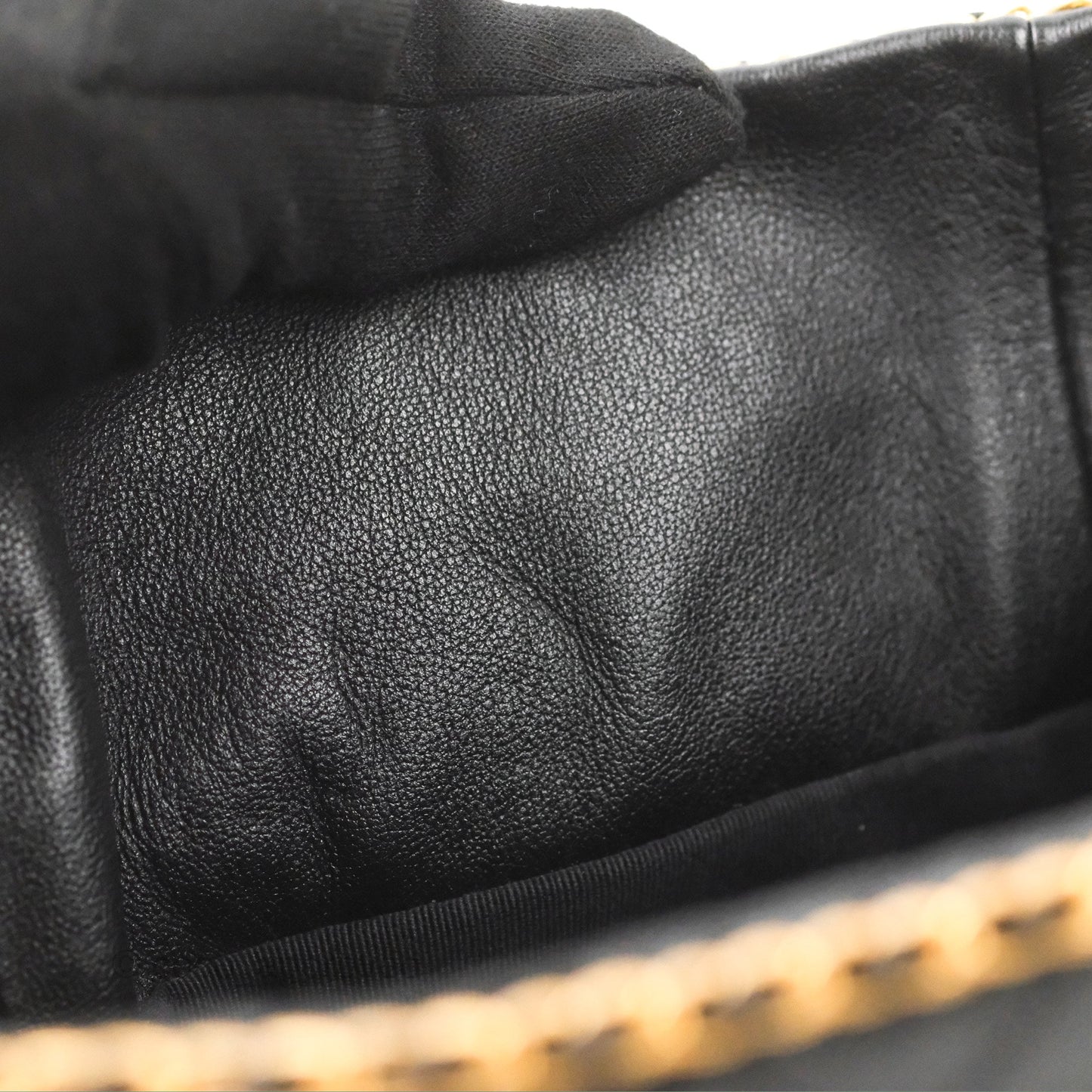 Chanel Quilted Chain Drawstring Black Calfskin Gold Hardware