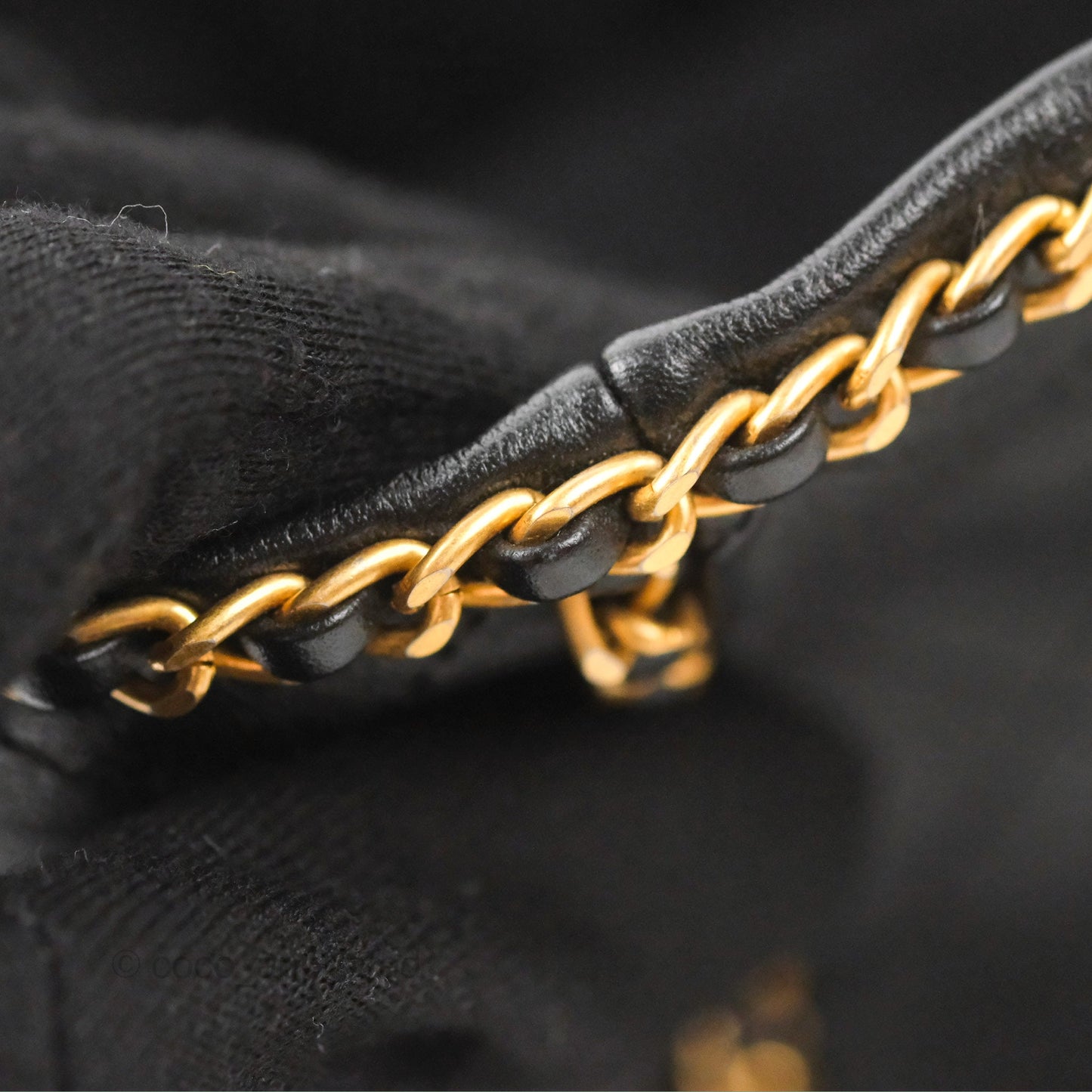 Chanel Quilted Chain Drawstring Black Calfskin Gold Hardware
