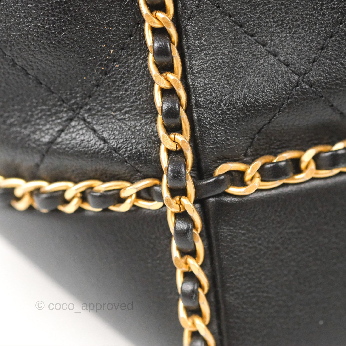 Chanel Quilted Chain Drawstring Black Calfskin Gold Hardware