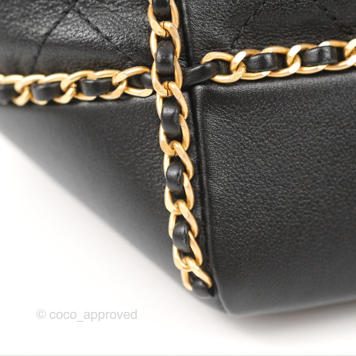 Chanel Quilted Chain Drawstring Black Calfskin Gold Hardware