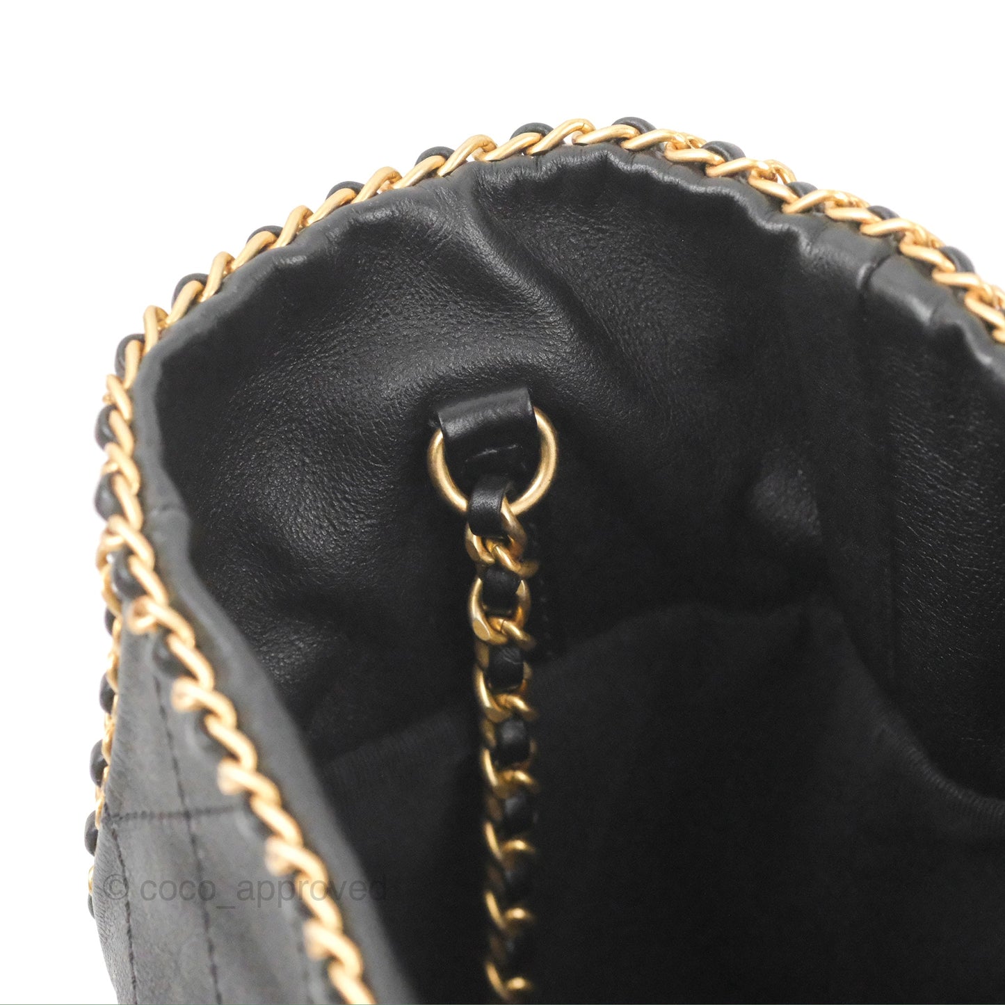 Chanel Quilted Chain Drawstring Black Calfskin Gold Hardware
