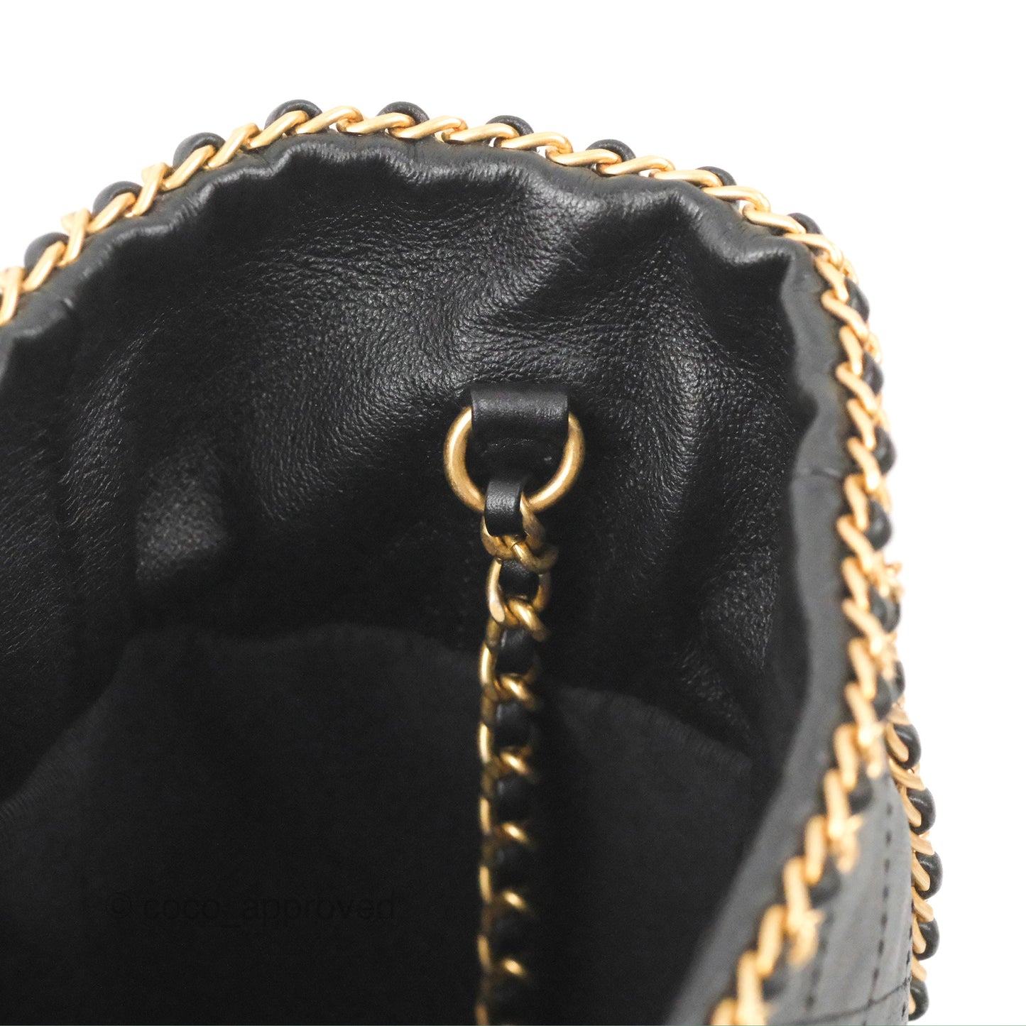Chanel Quilted Chain Drawstring Black Calfskin Gold Hardware