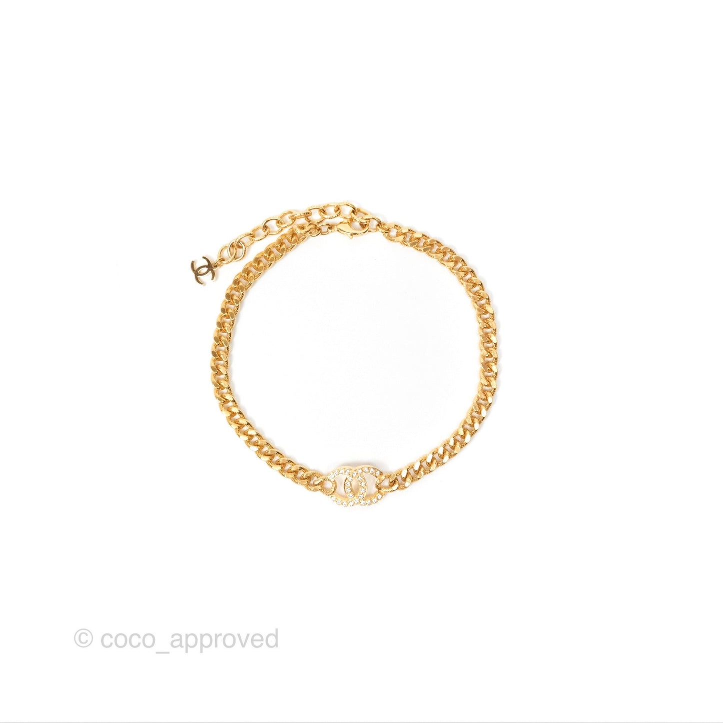 Chanel CC Crystals Necklace Choker Gold Tone 22A