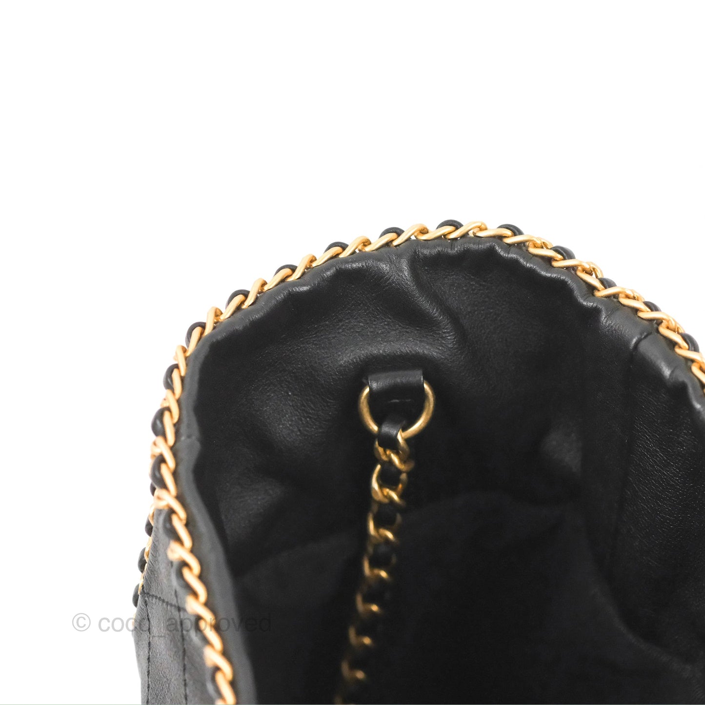 Chanel Quilted Chain Drawstring Black Calfskin Gold Hardware