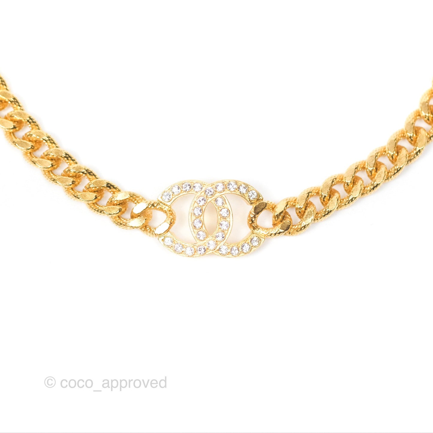 Chanel CC Crystals Necklace Choker Gold Tone 22A