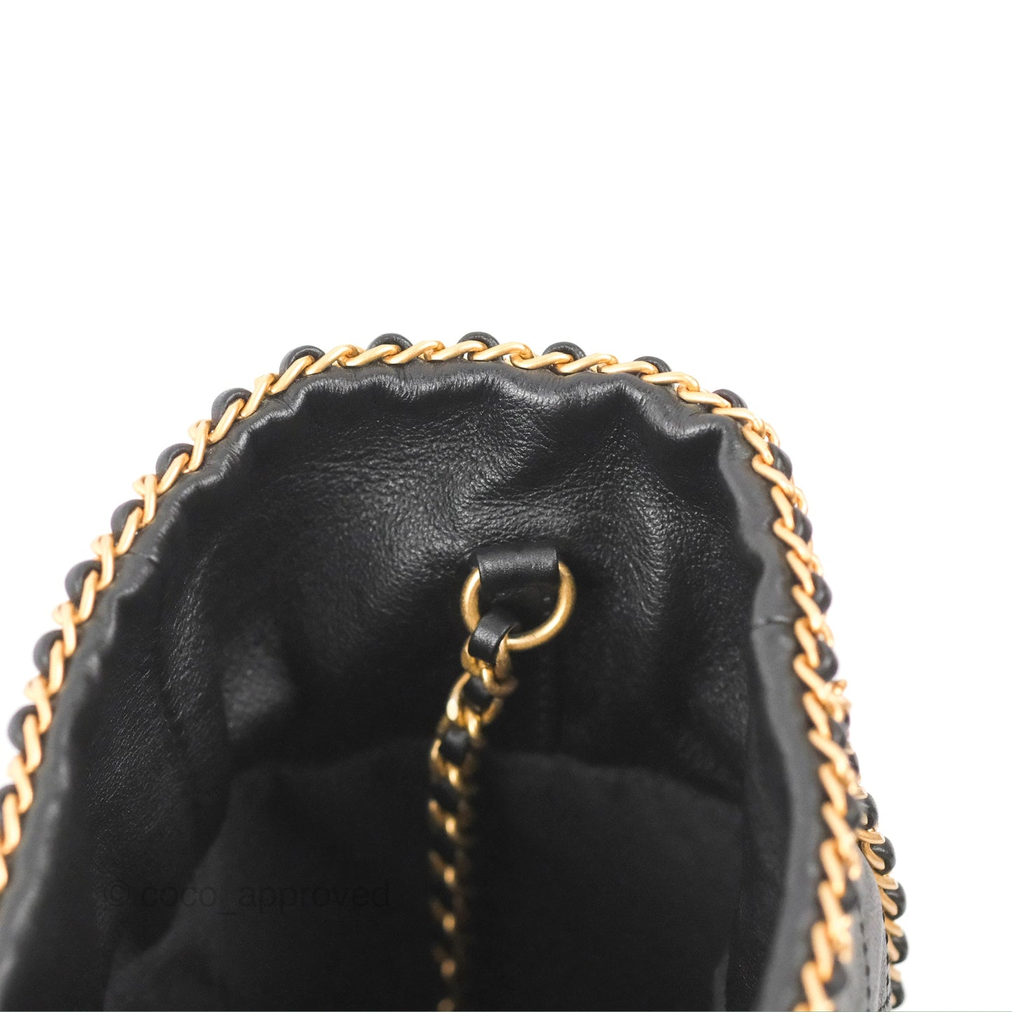 Chanel Quilted Chain Drawstring Black Calfskin Gold Hardware